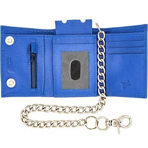 5145 Chain Wallets Biker Chains Top-Grain Cow Leather Trifold Wallet